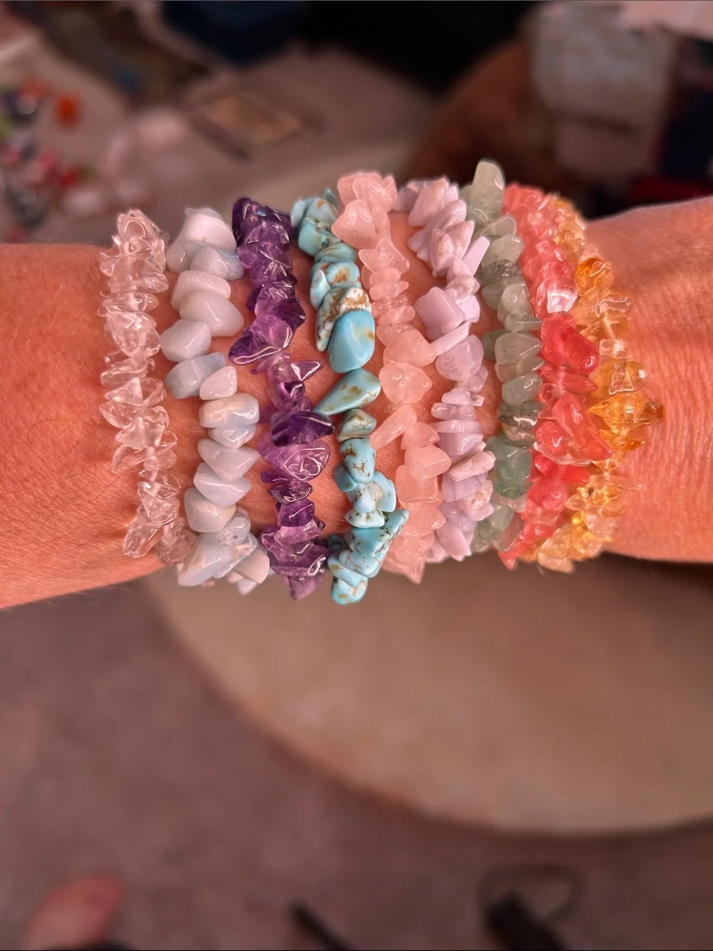 Stack of Multicolor Precious Stone Bracelets